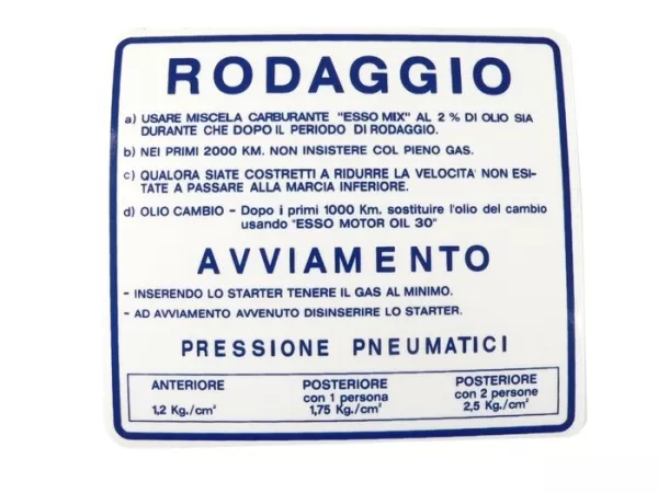 Running in sticker -OEM QUALITY- Vespa, Italian, mix ratio 2% - blue