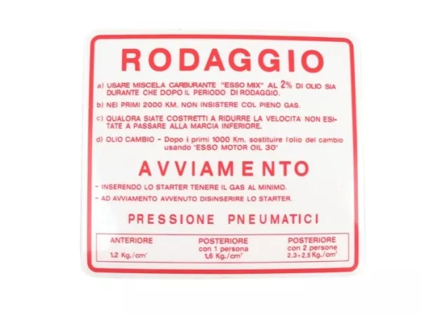 Running in sticker -OEM QUALITY- Vespa, Italian, mix ratio 2% - red
