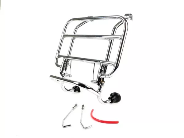 Front rack, fold down -SKY- Vespa Smallframe V50, PV125, ET3,  Vespa Largeframe Rally180, Vespa Rally200, Sprint150, TS125, GT125, GTR125, Vespa PX80, PX125, PX150, PX200 - chrome