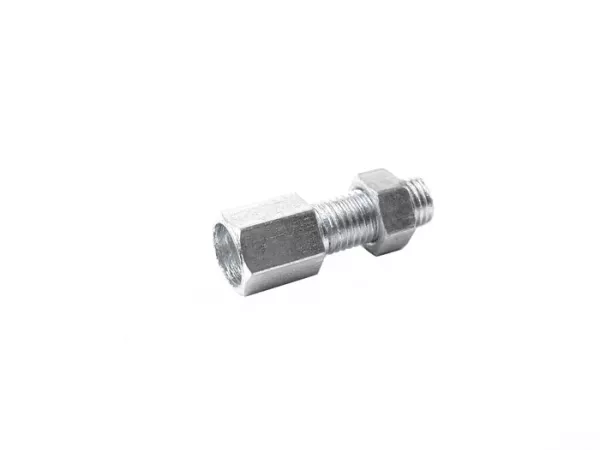 Tornillo de ajuste M6 x 14mm (Øinner=6,7mm, paso de rosca 0,75) con contratuerca - (utilizado para el cárter del carburador / cable del acelerador Vespa VNA, VNB, VBB, Sprint150, Rally180, Rally200, PX80, PX125, PX150, PX200, Cosa)