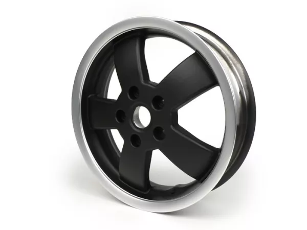 Wiel -PIAGGIO GTS Super 125-300 - zwart mat met gepolijste velg, (3.00x12) - 5 spaken - past op Vespa GT, GTL, GTS, GTV, HPE 125-300cc - voor (alle jaren) en achter (2014-2016)