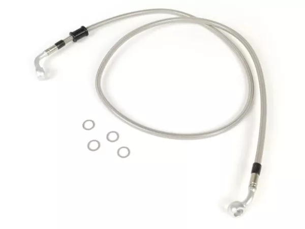 Remleiding voorrem voor Brembo P4 30/34 remklauw -SPIEGLER leiding: roestvrij staal (transparant), fitting: aluminium (zilver)- Vespa (zonder ABS) GT 125 (ZAPM311), GT 200 (ZAPM312), GT L 125 (ZAPM311), GT L 200 (ZAPM312), GTS 125 (ZAPM313), GTS 250 (ZAPM