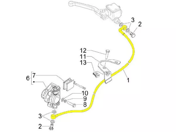 Främre bromsledning -PIAGGIO- Vespa S 50 (ZAPC381, ZAPC386, ZAPC389), S 125 (ZAPM443, ZAPM681, ZAPM683), S 150 (ZAPM444)