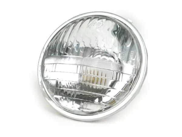 Faro delantero -SIEM, Ø=105/115mm (cristal/exterior)- Vespa Smallframe V50 (manillar redondo pequeño)- 50N (V5A1T 122877-), 50L (V5A1T), 50R (V5A1T) - Bilux BA20d 25/25W - usado para conversión a 125cc (TÜV)