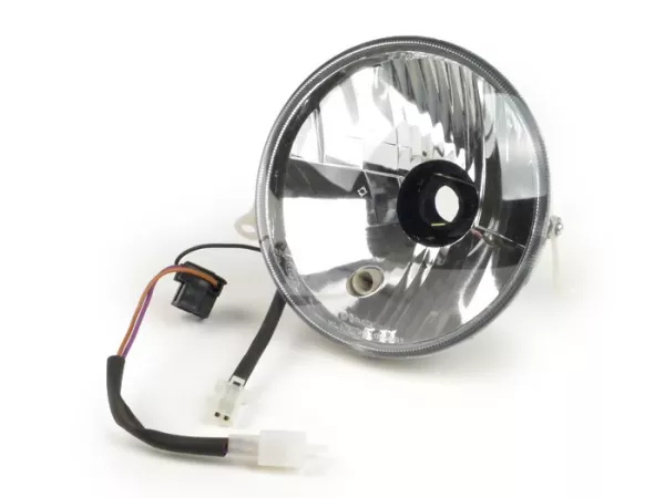 Headlight -FIEM Ø=146mm- LML Star (can be used on Vespa PX EFL) - H4, clear glass, right hand traffic