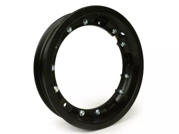 Roda -PINASCO, V2.0, tubeless 2.10-10 inci aluminium, split- Vespa (tipe PX) - Vespa Smallframe V50, 50N, Special, PV, ET3, PK50-125 (S/XL/XL2), Largeframe PX, T5, Sprint, Rally, GT/GTR, LML Star, Deluxe - hitam
