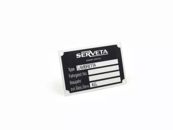 Name plate -JOCKEYS- Serveta Eibar (Spain) Lambretta (60x38x0,5mm)
