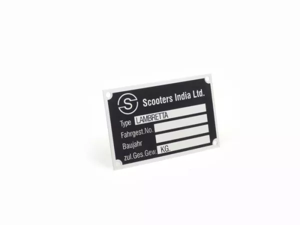 Typenschild -JOCKEYS- Scooters India Ltd. Lambretta (60x38x0,5mm)