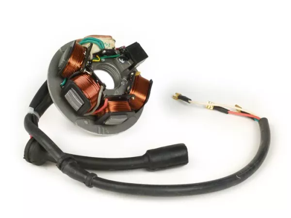 Accensione - piastra base AEL - Vespa PK XL - 5 bobine, 8 cavi (spina rotonda a 5 poli) - per veicoli con batteria