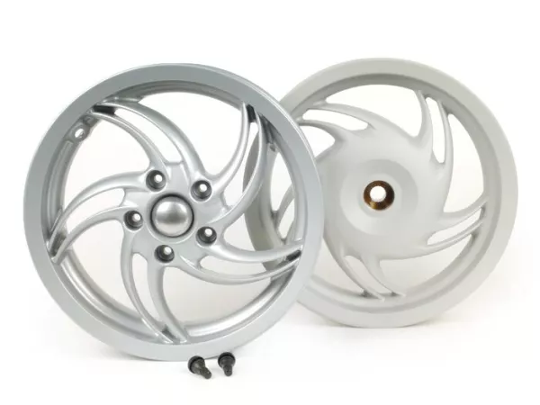 Pelek set -PIAGGIO 3.00-12 inci - 10 jari-jari - tipe Fly - cocok untuk Vespa Sprint 50 (ZAPC53101), Sprint 125, Sprint 150, Primavera 50 (ZAPC53100), Primavera 125, Primavera 150 - Silver