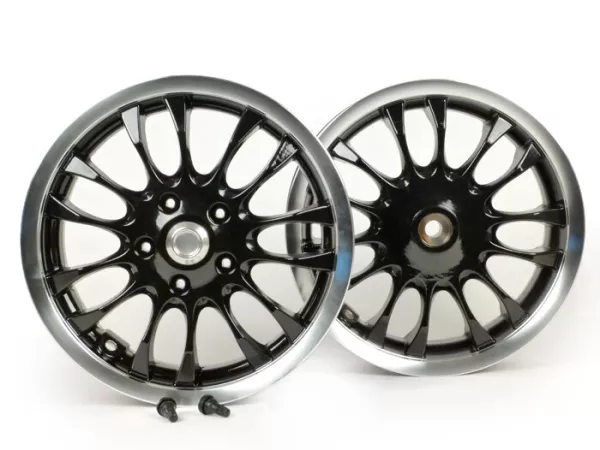 Set pelek -PIAGGIO 3.00-12 inci - 14 jari-jari - tipe Sprint - cocok untuk Vespa Sprint 50 (ZAPC53201), Primavera 50 (ZAPC53200) - pelek hitam/perak
