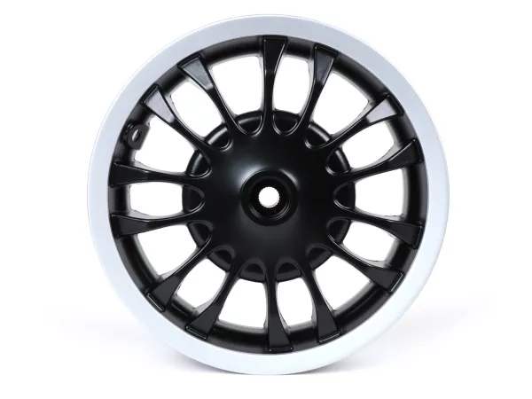 Cerchio posteriore -PIAGGIO 3.00-12 pollici, Ø tamburo freno = 140mm - 14 raggi- Vespa Sprint 50 (ZAPC53101), Sprint 125, Sprint 150 - nero opaco/argento cerchio
