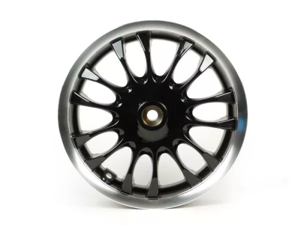 Wheel rim, rear -PIAGGIO 3.00-12 inch, Ø brake drum = 110mm - 14 spokes- Vespa Sprint 50 (ZAPC53201) - black/silver rim