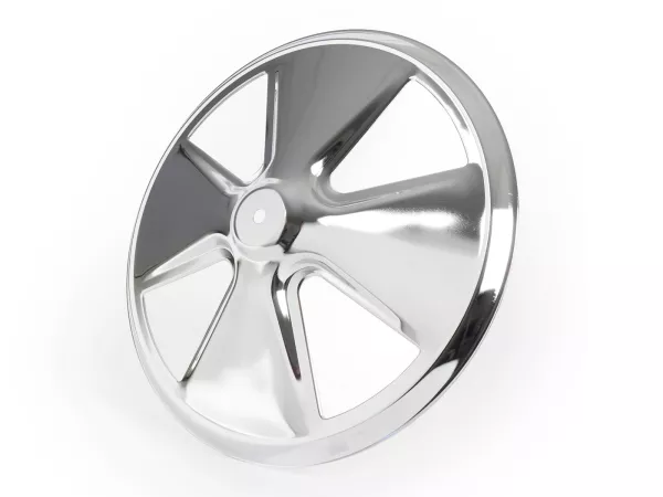 Enjoliveur de roue -QUALITÉ OEM, 4-rayons- pour jante 10 type ouverte- Vespa V50, V90, PV125, ET3, PK, GT, GTR, TS, GL, GS VS5T, Sprint, T4, Rally, PX, T5 125ccm - chrome