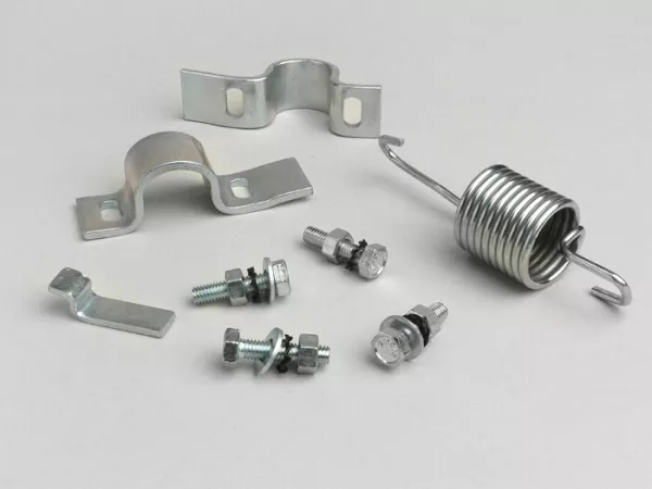 Center stand bracket kit -OEM QUALITY- Vespa VBB1T (17451-), VBB2T, VNB2T (9001-), VNB3-6T, GL150 (VLA1T), Super125/150 (VNC1T/VBC1T), Sprint150/Veloce (VLB1T), GT/GTR125 (VNL2T), Rally180/200 (VSD1T/VSE1T), TS125 (VNL3T), SS180 (VSC1T)