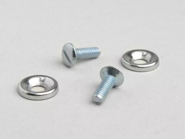 Bevestigingsset koplamp sierring -VESPA- VB, VNB3T tot VNB6T, VBA, VBB, GS150 / GS3, GS160 / GS4 (VSB1T), GT125 (VNL2T), 150GL (VLA1T), Sprint150 (VLB1T), SS180 (VSD1T) -2x M4 x 12 verzonken lensschroef incl. rozet
