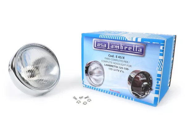 Faro delantero completo incl. anillo embellecedor y portalámparas -CASA LAMBRETTA- Lambretta LI Serie 2 - Tipo CEV