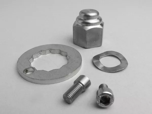 Juego de bloqueo tuerca rueda trasera -MB DEVELOPMENTS- Lambretta M7- LI (series 2-3), LIS, SX, TV (series 2-3), DL, GP - acero inoxidable