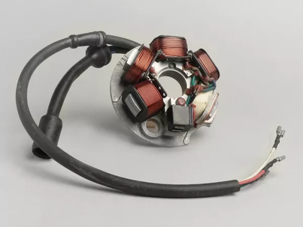 Ontsteking -PIAGGIO basisplaat- Vespa PK XL, Ape 50 - 5-spoelen, 6-kabel (ronde stekker met 3-polig) - voor voertuigen zonder accu