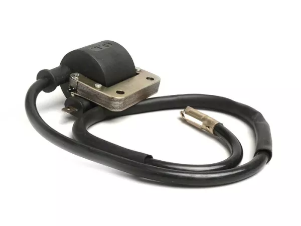 Bobina de encendido -OEM QUALITY, negra, con cable- Vespa V50, PV125, GT125 (VNL2T), GTR125 (VNL2T), TS125 (VNL3T), Sprint150 (VLB1T), GL150 (VLA1T), LML Star, Stella 125-150