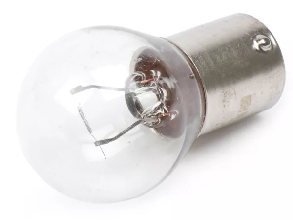 Bombilla -BA15s (patillas rectas) - 6V 15W - Blanca - Luz de freno Vespa 90 Racer (V9SS2T), Vespa 50 Special (V5B1T, V5B3T), 50 Sprinter (V5SS1T), 50 SR (V5SS2T), PV125 (VMA2T 20001-)