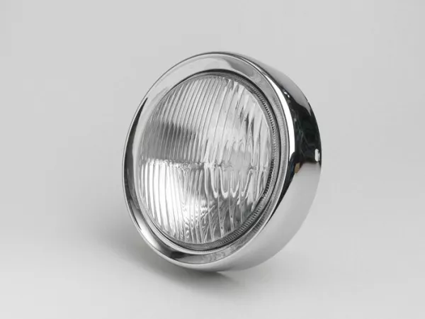 Headlight -OEM QUALITY Ø=130/150mm- Vespa Rally180 (VSD1T), Rally200 (VSE1T), Sprint Veloce - glass, incl. headlight rim
