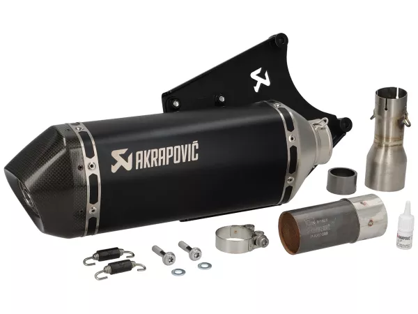 Knalpot -AKRAPOVIC Slip-On Line (SS), Euro 5- Vespa Primavera 125 (ZAPMD1100), Vespa Primavera 150 (ZAPMD120), Vespa Sprint 125 (ZAPMD1101), Vespa Sprint 150 (ZAPMD1201) - baja tahan karat berwarna hitam