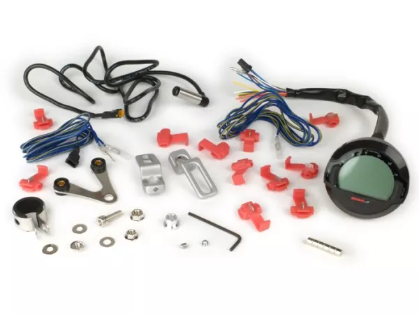 Snelheidsmeter -KOSO Digital DL-03SR, LCD-display, toerenteller, indicatielampjes, klok- universeel (Ø=64mm) - zwart