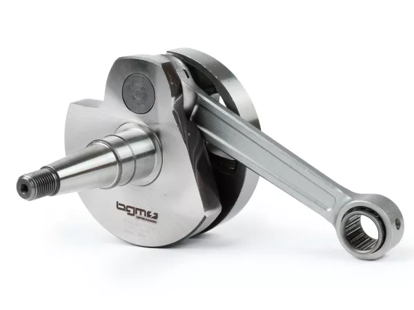 Cigüeñal -J&G 2% especial por BGM Pro (válvula rotativa) 60mm carrera, 125mm biela, bulón=Ø16mm- Vespa PX80-150 - para adaptar un cilindro PX200 mediante una placa adaptadora