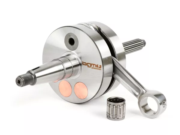 Long-stroke crankshaft -BGM Evolution 2 55mm stroke, 110mm connecting rod, Ø=90mm cheeks- Piaggio Maxi 2-stroke, Aprilia SR125, Gilera Runner 125FX, 180FXR, Italjet Dragster 125, 180, Piaggio SKR125, SKR150, TPH125, Skipper125, Skipper150, Hexagon 125EX, 