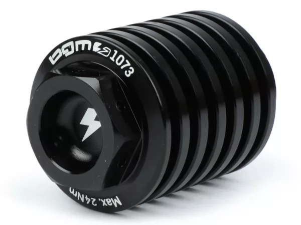 Bouchon huile -BGM PRO, CNC, noir brillant- tous les modèles Piaggio Leader 125-200cc, LEM 125-150cc, HE 125-150cc, IGET 125-150cc, Quasar/HPE 250-310cc, Master 400-500cc