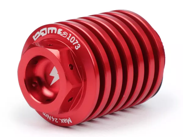 Oil drain plug -BGM PRO, CNC, red- all Piaggio Leader 125-200cc, LEM 125-150cc, HE 125-150cc, IGET 125-150cc, Quasar/HPE 250-310cc, Master 400-500cc