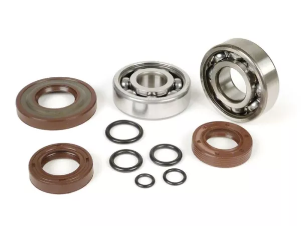 Bearing and oil seal set for crankshaft -BGM ORIGINAL- Vespa V50, PV125, ET3, PK50, PK80, PK125 - 1x 6303 + 1x 6204 - incl. O-rings -also suitable for conversion to crankshaft with Ø20mm oil seal (rotor side)  on V50, PV125, ET3, PK50, PK80, PK125