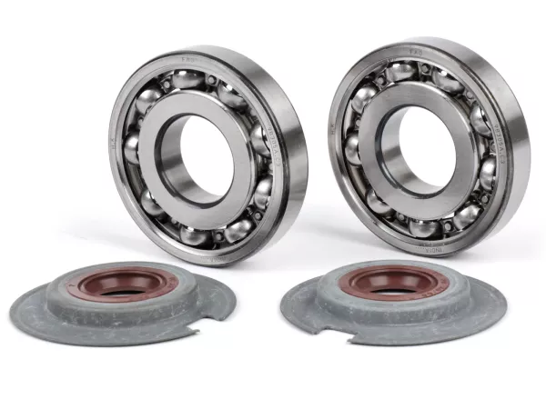 Bearing and oil seal set for crankshaft -BGM PRO FKM/Viton® (E10/etahnol resistant), FAG bearing (9 balls)- Vespa Wideframe VM, VN, VL, VB, GS150 / GS3 (VS1T - VS5T, VDTS), VD1, VD2, Largeframe VNA1, VNA2 (VNA2M, -091392), VBA (VBA1M, -313583)