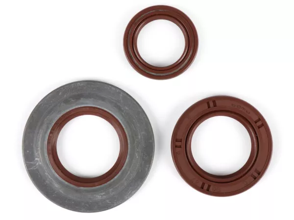 Juego de retenes -BGM PRO, FKM/Viton® (resistente a E10) metal, marrón- Vespa Largeframe PX Lusso (1984-1993) - PX80, PX125, PX150, PX200, T5 125cc, Cosa - Retén rueda trasera 30x47x6mm (montaje exterior)