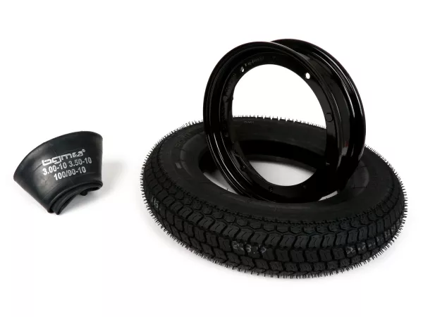 Complete bandenset -BGM Classic, Vespa 3.50 - 10 inch TT 59P (versterkt) - velg 2.10-10 zwart