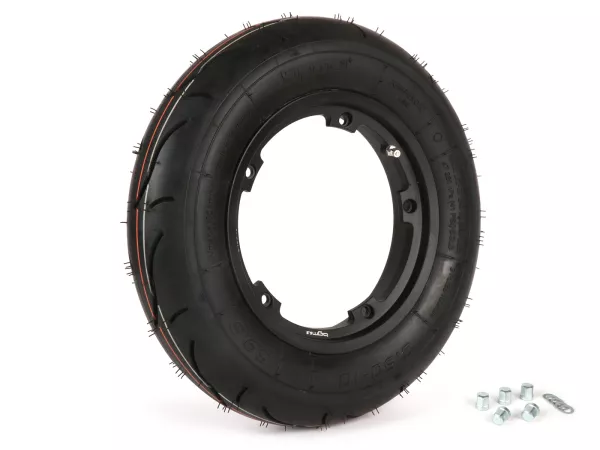 Compleet wiel (band gemonteerd op velg, rijklaar) -BGM Sport, tubeless, Vespa Largeframe PX, Sprint, Rally, GT, GTR, TS, T4, LML Star/Stella- 3.50 - 10 inch TL 59S (versterkt) - velg 2.10-10 zwart