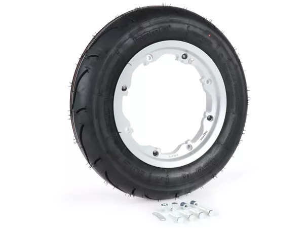 Rueda completa -BGM Sport, tubeless, Lambretta- 3.50 - 10 pulgadas TL 59S (reforzada) - llanta 2.10-10 - plata