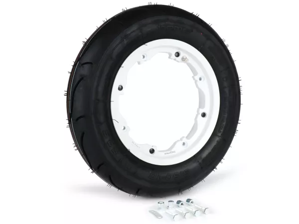 Rueda completa -BGM Sport, tubeless, Lambretta- 3.50 - 10 pulgadas TL 59S (reforzada) - llanta 2.10-10 blanca