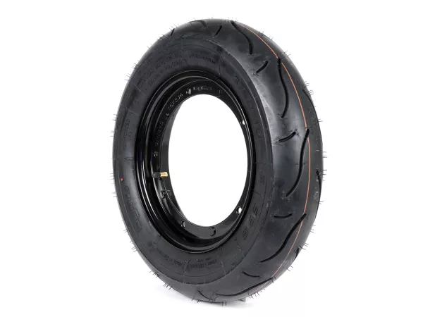 Komplett hjul (körklart däck monterat på fälg) -BGM Sport, Vespa Largeframe PX, Sprint, Rally, GT, GTR, TS, T4, LML Star/Stella- 3.50 - 10 inch TT 59S (förstärkt) - fälg stål, målad 2.10- 10 - svart