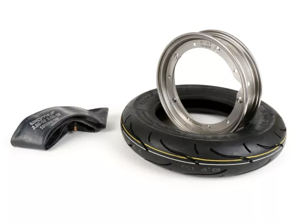 Bandenset -BGM Sport, Vespa 3.50 - 10 inch TT 59S (versterkt) - velg 2.10-10 roestvrij staal