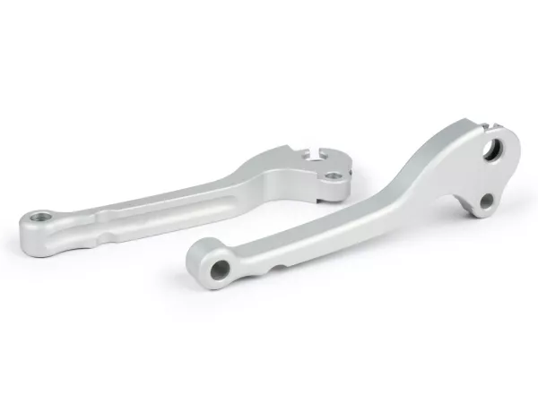 Remhendel + koppelingshendel (set) -BGM PRO CNC- trommelrem- Vespa Largeframe 1957-1998 - PX, T5, Sprint, Rally, GT, GTR, TS, VNA, VNB, VBB, VBA, GS, SS180, Smallframe 1963-1989 V50, 50N, V90, PV125, ET3, PK S, PK XL1 - zilver mat - ABE