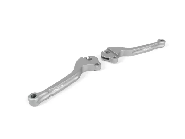 Palanca de freno + palanca de embrague (juego) -BGM PRO CNC- freno de tambor- Vespa Largeframe 1957-1998 - PX, T5, Sprint, Rally, GT, GTR, TS, VNA, VNB, VBB, VBA, GS, SS180, Smallframe 1963-1989 V50, 50N, V90, PV125, ET3, PK S, PK XL1 - gris acero - ABE