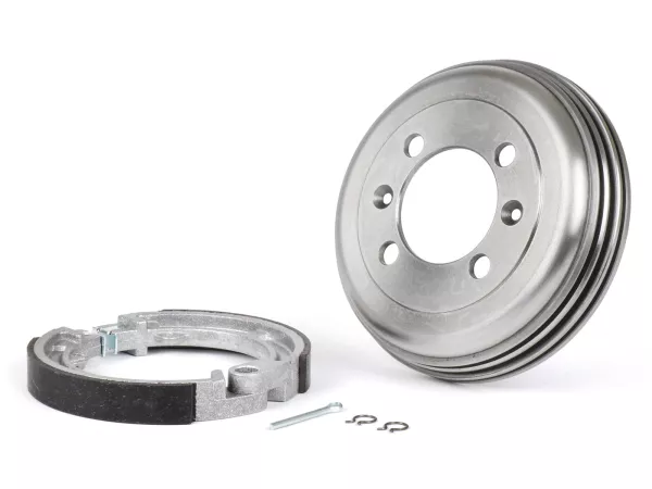 Tambor de freno delantero 8 pulgadas incl. zapatas -BGM PRO fundición gris- Vespa Wideframe V1-15, V30-33, VU, VM, VN, VL, VB, ACMA, Hoffmann, Largeframe VBA, VBB, VNA, VNB
