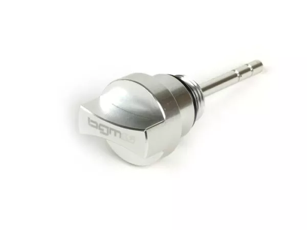 Öleinfüllschraube mit Peilstab -BGM PRO, Motoröl- Piaggio Leader/Quasar - Vespa ET4, LX, LXV, S, GT, GTS, GTV, GTL 125-300ccm - Silbern eloxiert