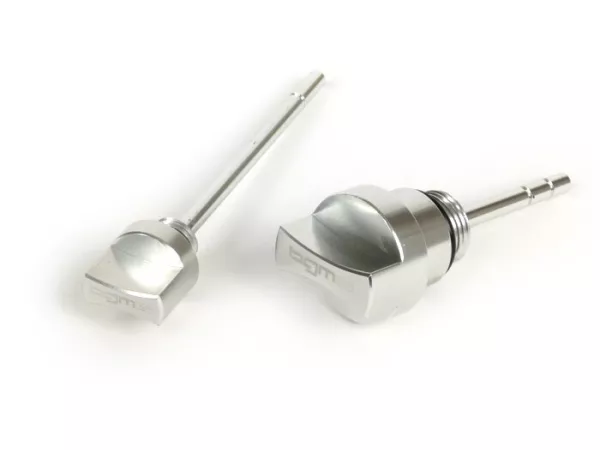Set-Öleinfüllschrauben mit Peilstab -BGM PRO, Motoröl + Getriebeöl- Piaggio Leader/Quasar - Vespa ET4, LX, LXV, S, GT, GTS, GTV, GTL 125-300ccm - Silbern eloxiert