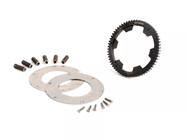 Roda utama -BGM PRO- Vespa Rangka Lebar VM, VN, VL, VB, GS150 (VS5 102950-), Rangka Besar VNA, VNB, VBA, VBB, VGLA, VGLB, VNC (-011000) - termasuk kit reparasi utama yang diperkuat dengan BGM PRO - 62 gigi (bergigi lurus)