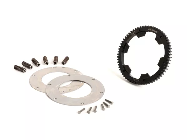 Rueda primaria -BGM PRO- Vespa Wideframe VM, VN, VL, VB, GS150 (VS5 102950-), Largeframe VNA, VNB, VBA, VBB, VGLA, VGLB, VNC (-011000) - incl. kit de reparación primaria BGM PRO reforzado - 63 dientes (dentado recto)