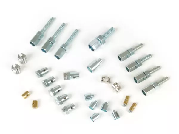 Einstellschrauben und Klemmnippel-Set -BGM ORIGINAL- Vespa PX, T5 125cc, Rally180 (VSD1T), Rally200 (VSE1T), Sprint150 (VLB1T), TS125 (VNL3T), GT125 (VNL2T), GTR125 (VNL2T), SS180 (VSC1T), GS160 / GS4 (VSB1T), GL150 (VLA1T), VNA, VBA, VBA, VBB, V50, V90,