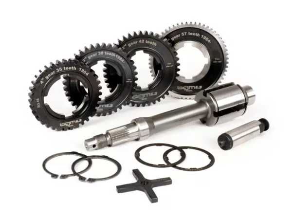 Gearbox (roda gigi termasuk poros utama) -BGM PRO- Vespa PX Lusso, Disc, My, 2011 (1984-) - PX125 (VNX2T 232053 ->, ZAPM), PX150 (VLX1T 624602 ->, ZAPM), PX200 (VSX1T 315267 ->), Cosa, T5 125cc, LML Star 2-tak, Stella 2-tak - 12/57, 13/42, 17/38,